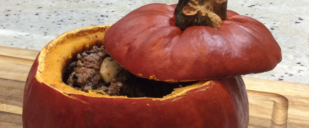 Wild Rice Turkey Biryani Stuffed Whole Pumpkin