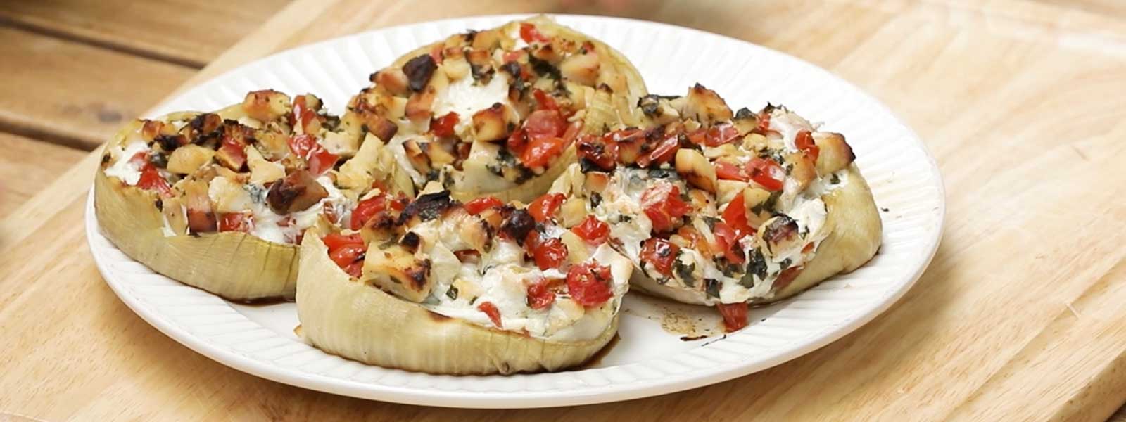 Chicken Caprese Stuffed Onion