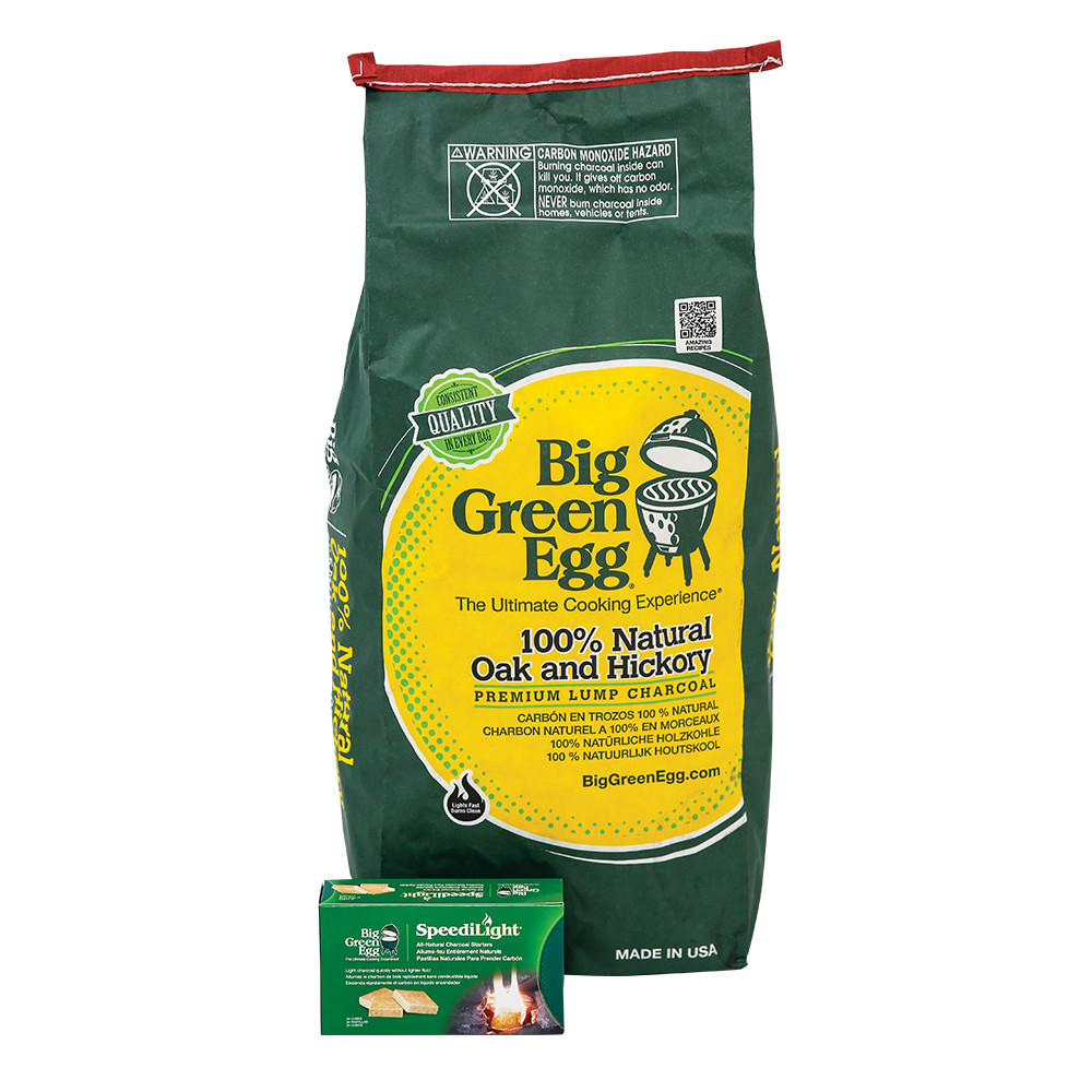 10 lb Big Green Egg lump charcoal with Speedilight charcoal starters