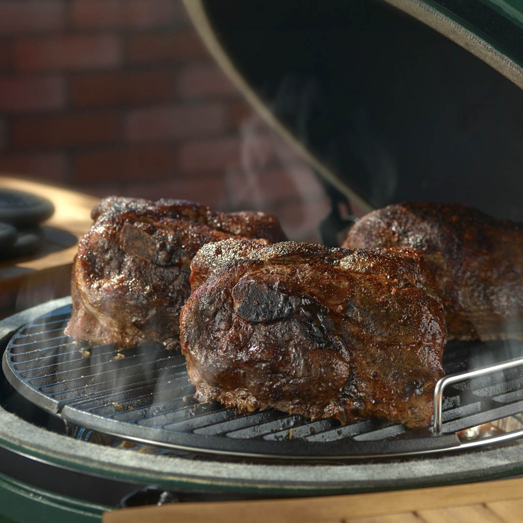 3 Pork Butts smoking on the Big Green Egg