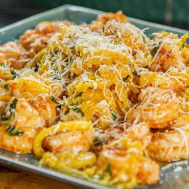 Savory Pecan Shrimp Scampi over Spaghetti Squash