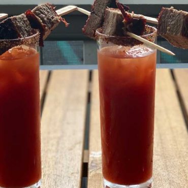 Smoked Bloody Mary with Brisket Skewers