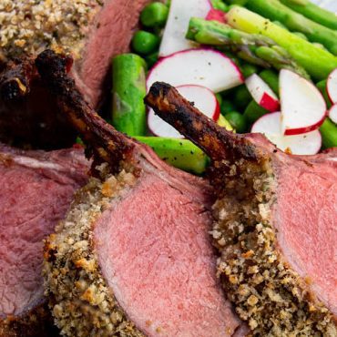 Mustard Crusted Rack of Lamb with Spring Veggies