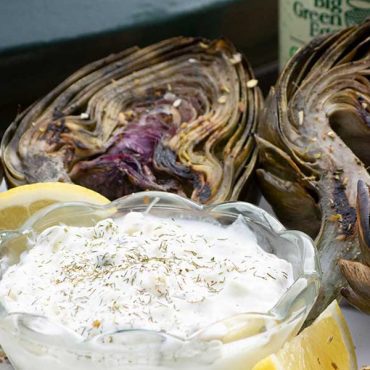 Grilled Artichokes with Lemon Dill Yogurt Sauce