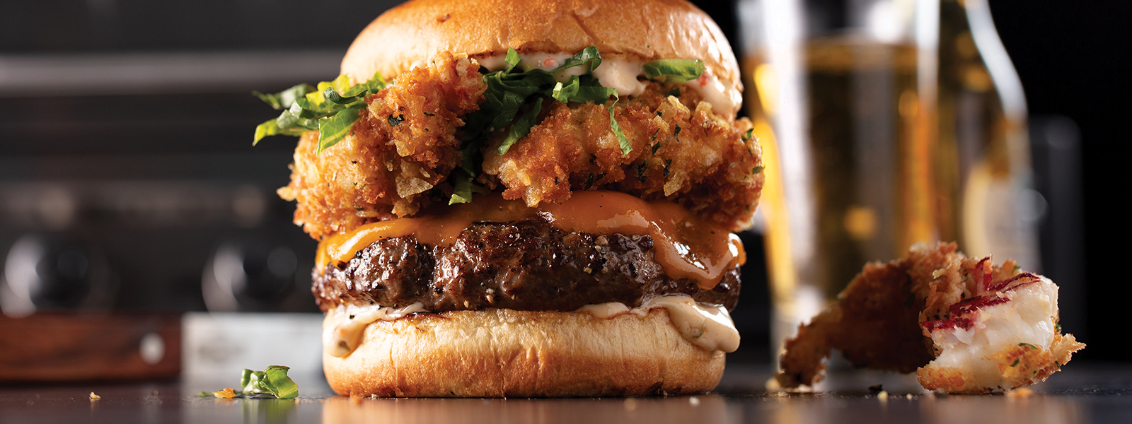 Fried Lobster Po Boy Cheeseburger