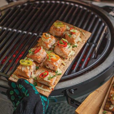 Salmon on plank