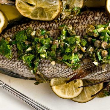 Whole Sea Bass with Salsa Verde